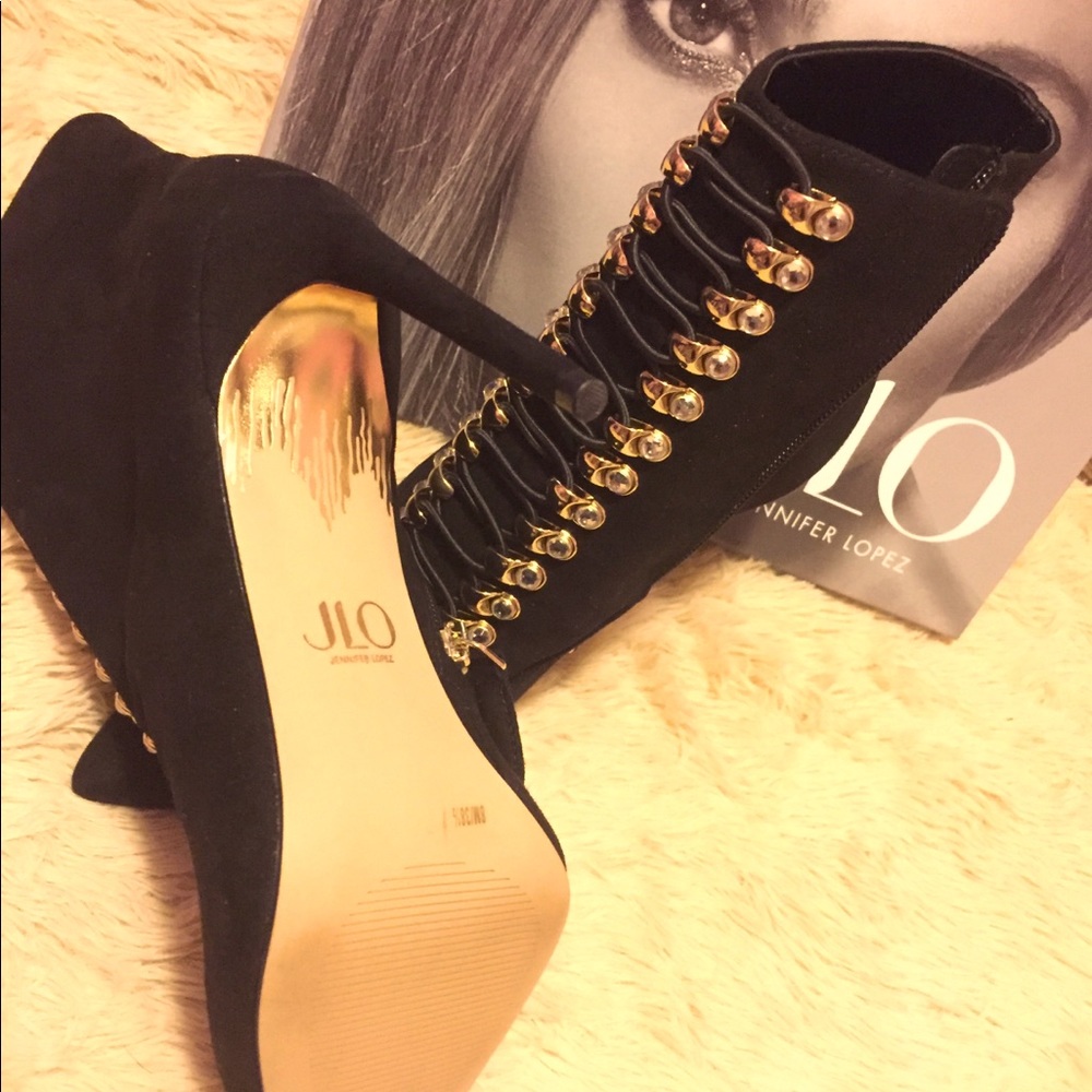 J Lo short high heel boots